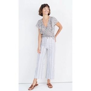 Madewell Emmett High Rise Wide Leg Crop Pants Blue and White Stripe Size 32